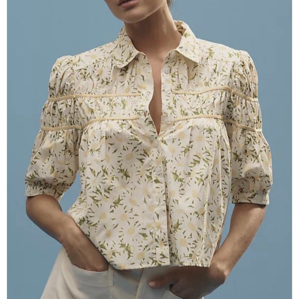 Anthropologie Maeve Leandra Shirred Yoke Blouse Size S